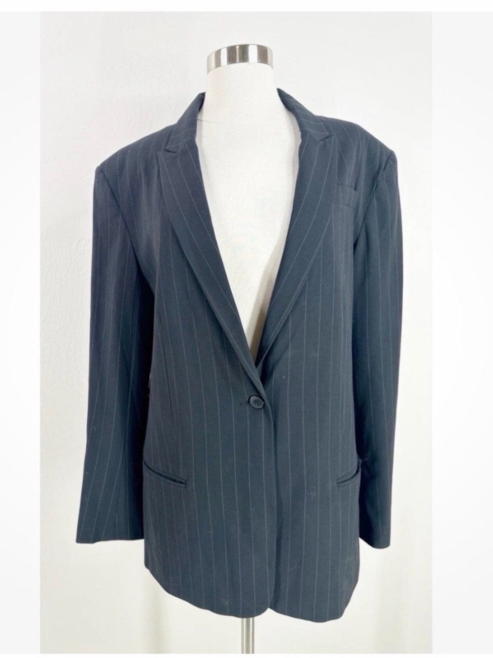 Norma Kamali Classic Navy Pinstripe Blazer - Women